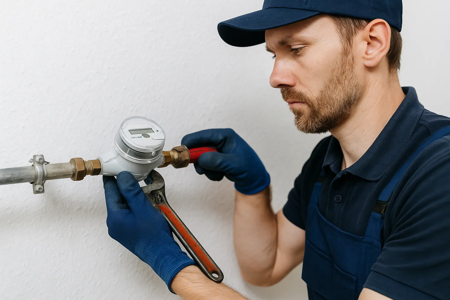 Professioneller Monteur bei Zählerwechsel